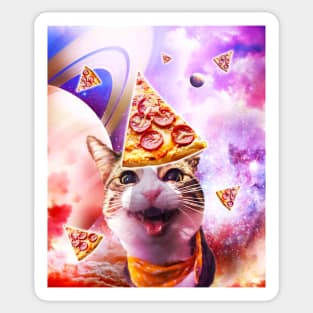 Space Galaxy Cat With Pizza Sticker